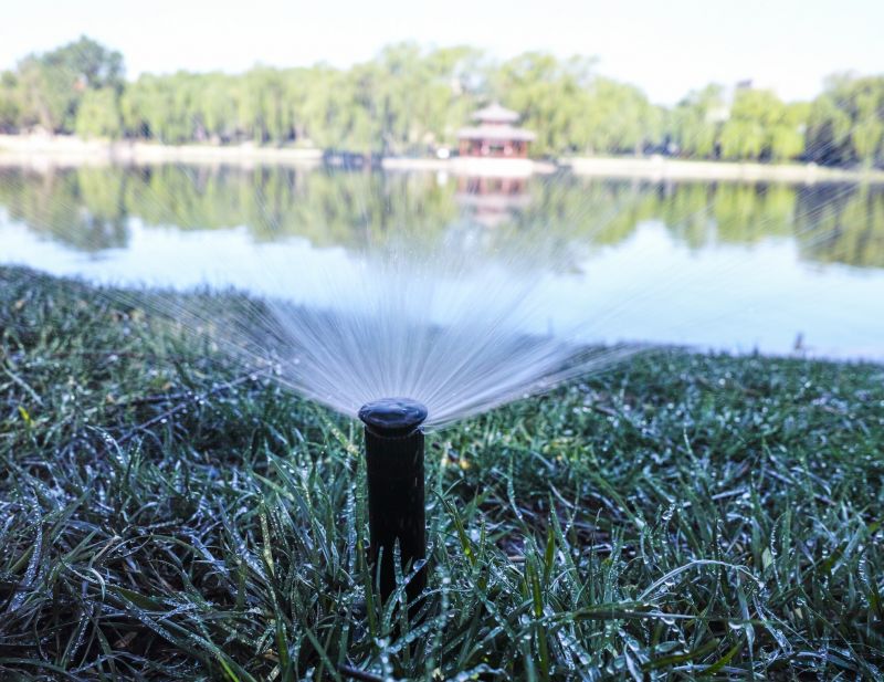 Close-up of sprinkler heads in winter